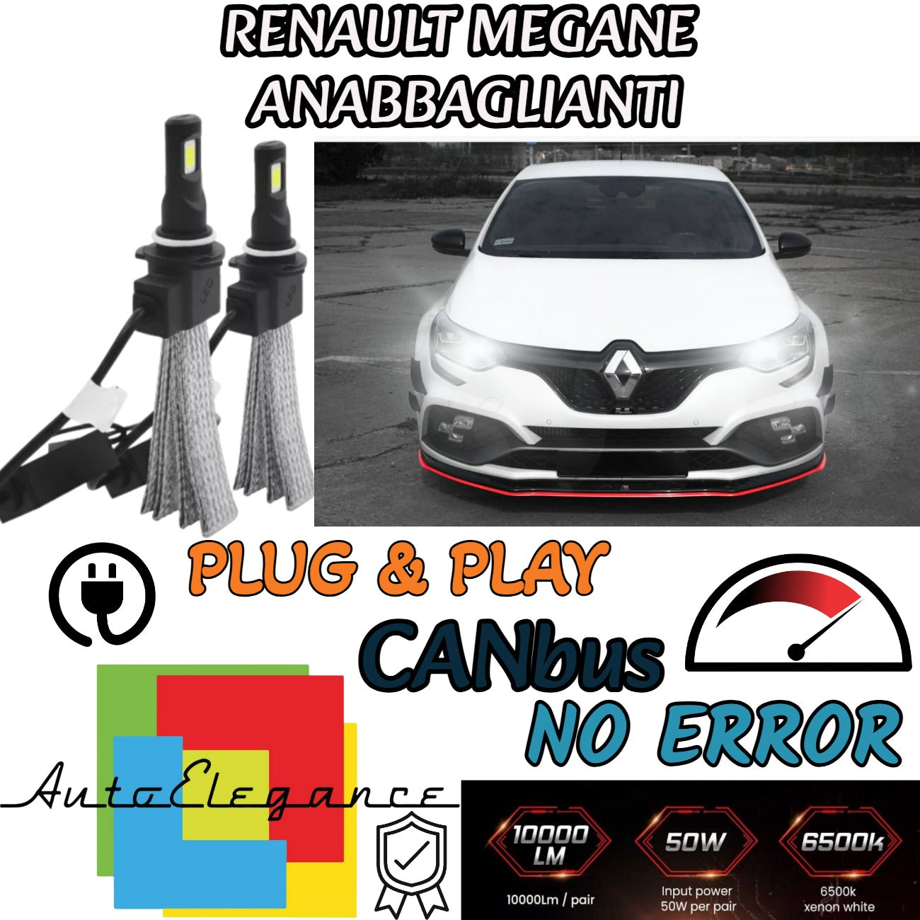 LED LOW BEAM LAMP KIT RENAULT MEGANE MK4 LED H7 6000K 6400 LUMEN