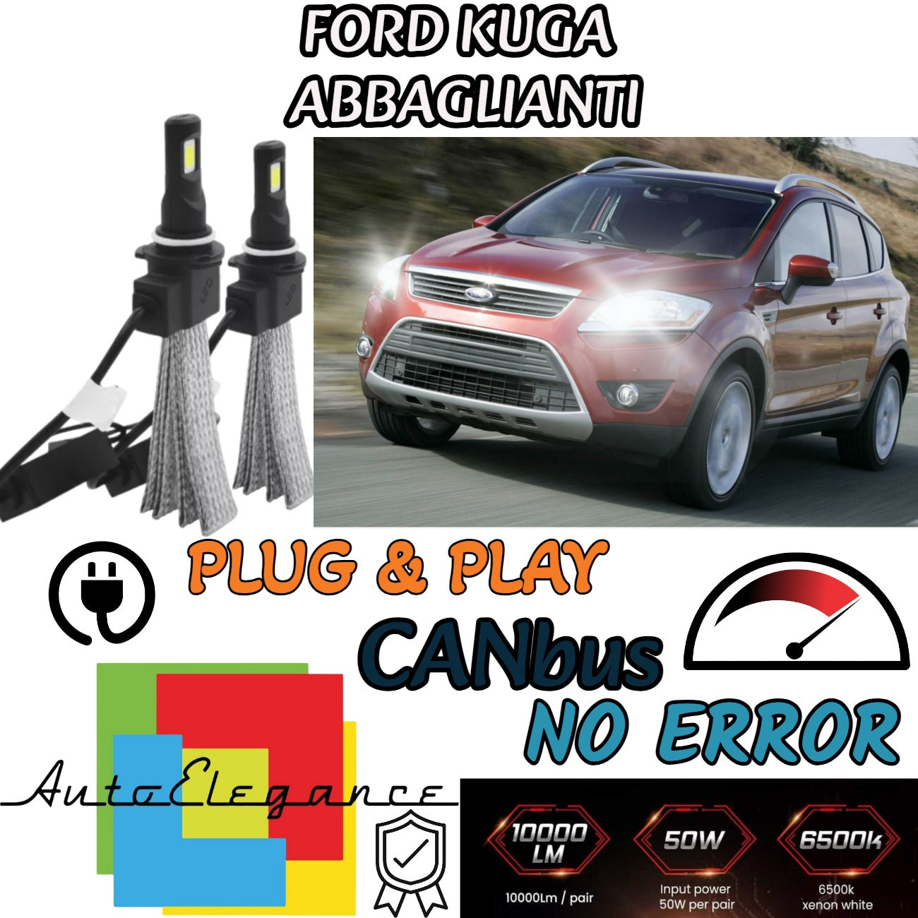 FULL LED KIT FORD KUGA MK1 LED HIGH BEAM LAMPS H7 6000K WHITE NO ERROR