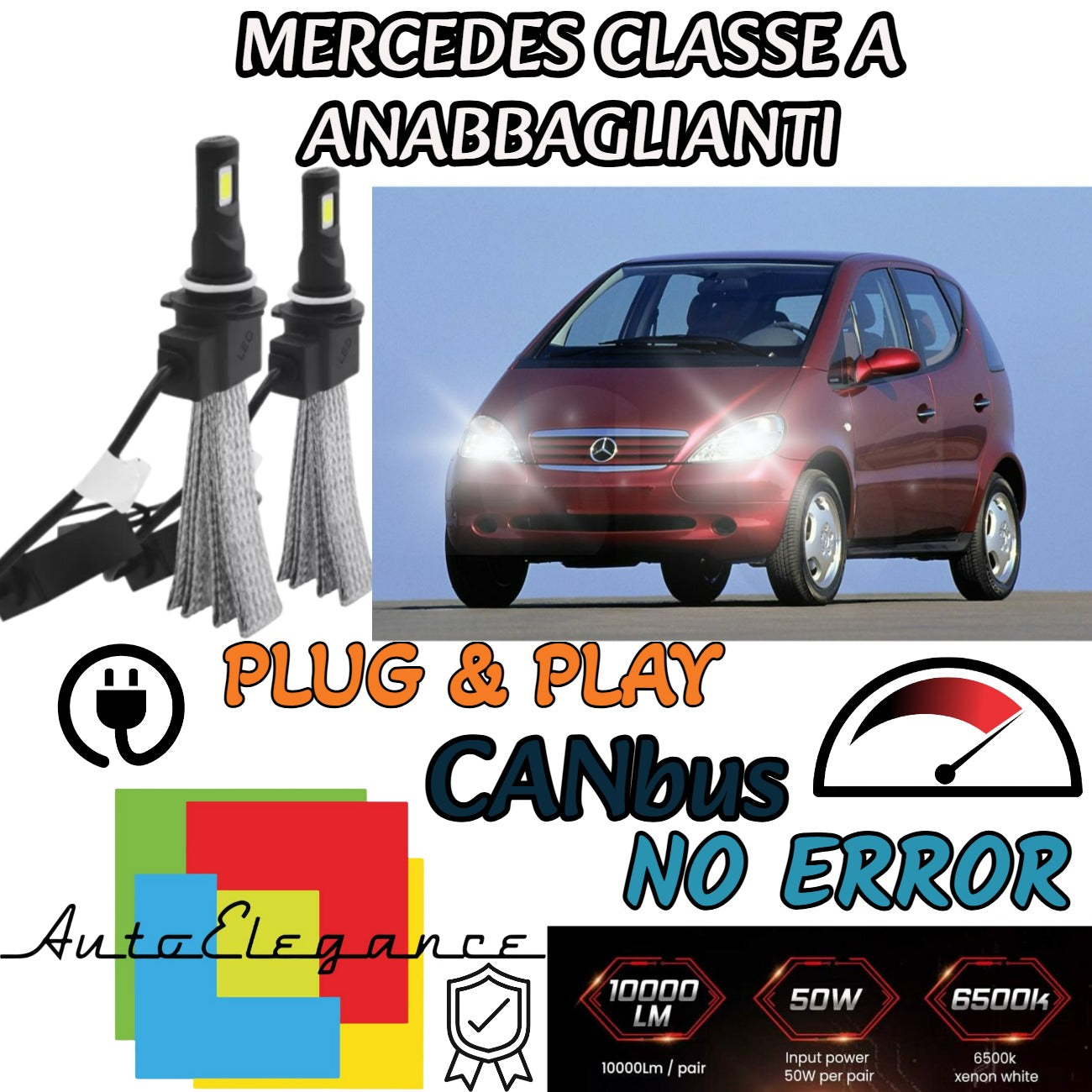 MERCEDES A-CLASS W168 LED LOW BEAM HEADLIGHT KIT LED H7 6400 LUMEN NO ERROR