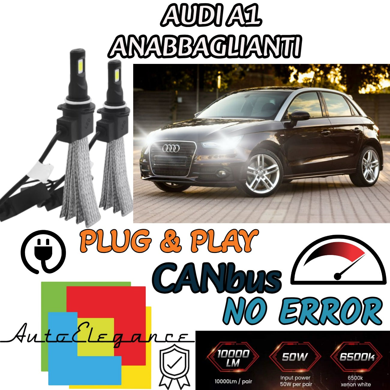 AUDI A1 RESTYLING LED LOW BEAM LAMP KIT LED H7 6000K 6400 LUMEN NO ERROR