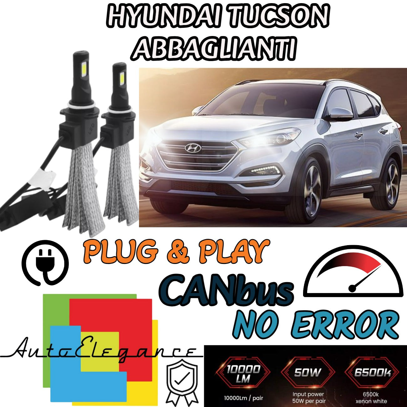 HYUNDAI TUCSON LED HIGH BEAM LAMP KIT LED H7 6000K 6400 LUMEN NO FAILURE 