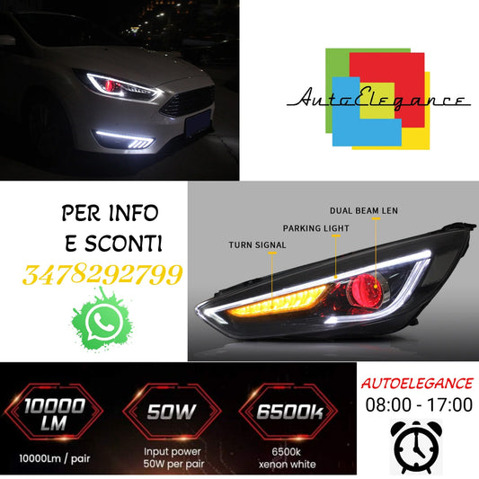 Fari a LED per Ford Focus 2015-2017 con luci diurne blu e occhi demone rossi sequenziali