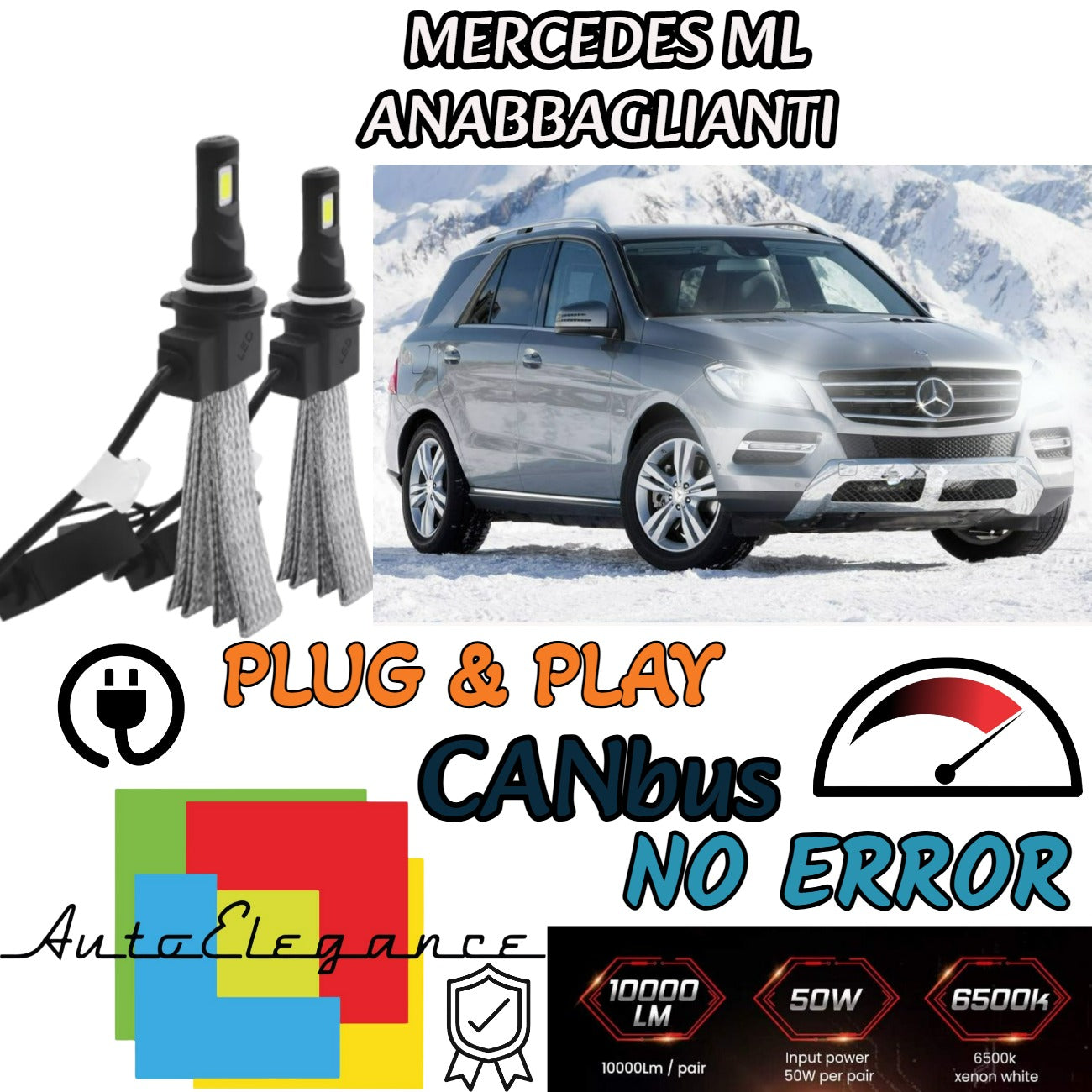 KIT LAMPADE ANABBAGLIANTI LED MERCEDES ML W163 LED H7 6400 LUMEN NO ERROR