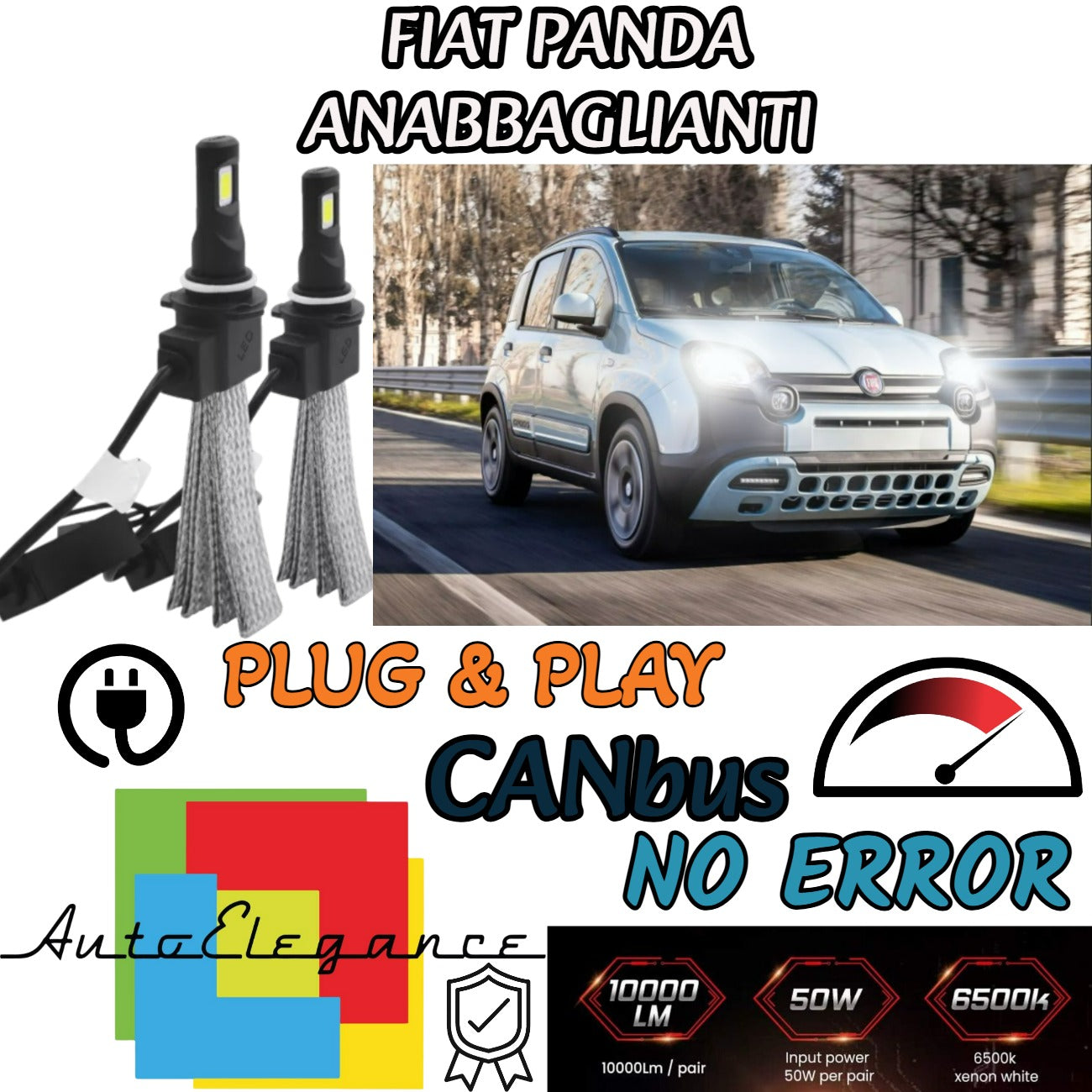 FIAT PANDA CROSS LED LOW BEAM LAMP KIT LED H7 6000K WHITE NO ERROR 