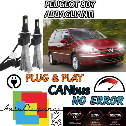 LED HIGH BEAM KIT PEUGEOT 807 LED H7 6000K 6400 LUMEN WHITE NO ERROR 