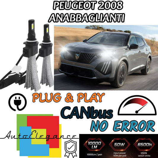 KIT ANABBAGLIANTI A LED PEUGEOT 2008 LED H7 6000K 6400 LUMEN BIANCO NO ERROR