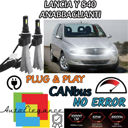 KIT LED H7 SPECIFICO LANCIA Y 840 ANABBAGLIANTI 6400 LUMEN 6000K BIANCO CANBUS