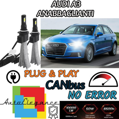 KIT LAMPADE ANABBAGLIANTI LED AUDI A3 8V LED H7 6000K 6400 LUMEN NO ERROR