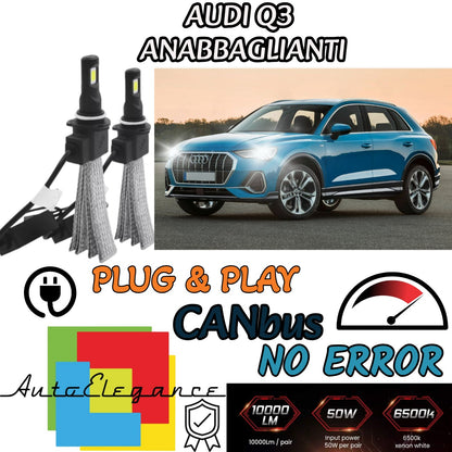 KIT LAMPADE ANABBAGLIANTI LED AUDI Q3 LED H7 6000K 6400 LUMEN NO AVARIA LUCI