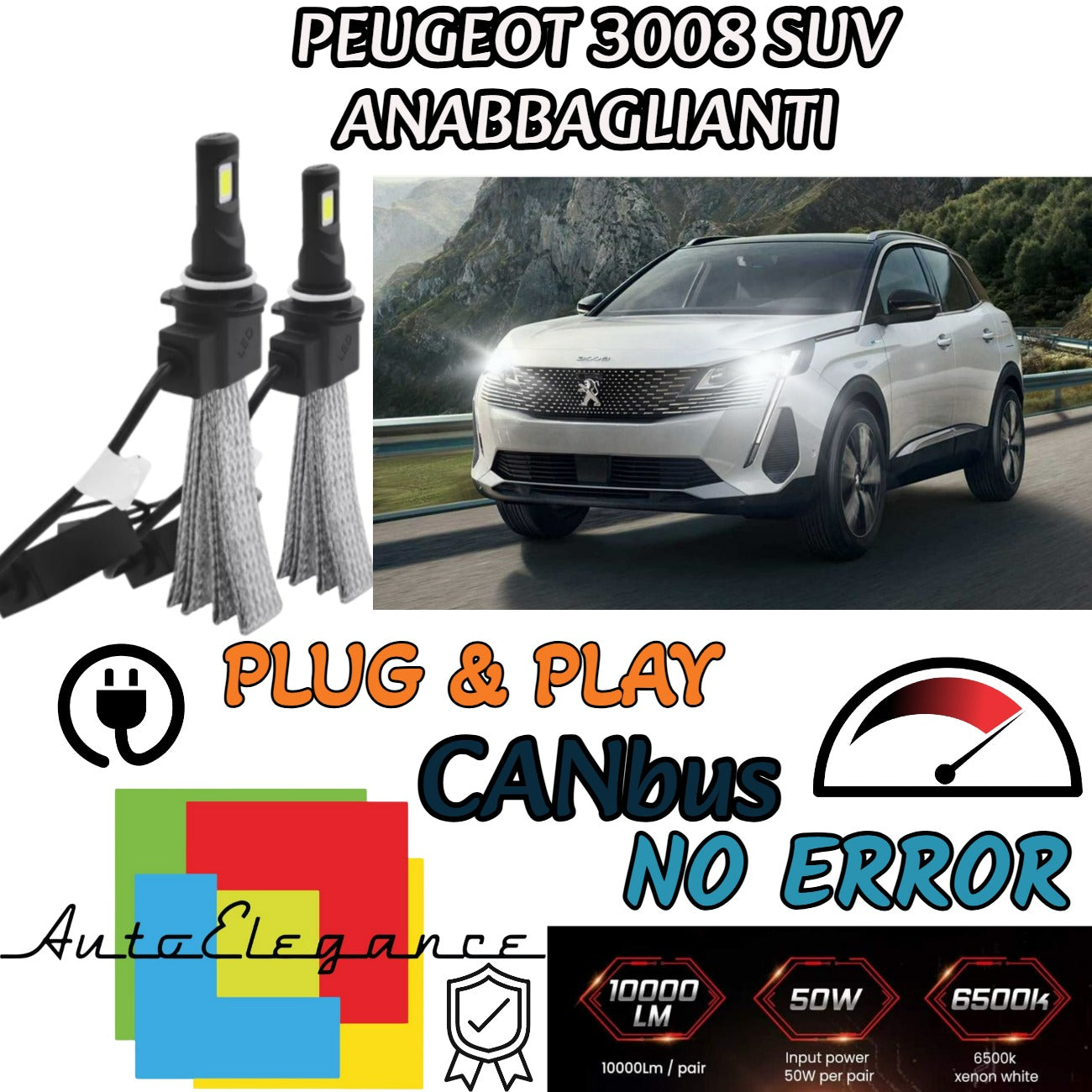 KIT FULL LED PEUGEOT 3008 MK2 LAMPADE LED H7 6000K BIANCO GHIACCIO NO ERROR