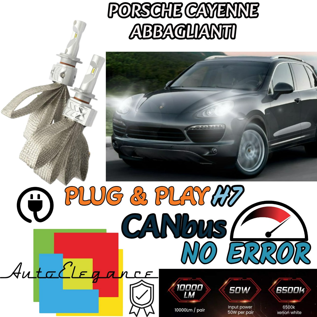KIT LED H7 CANBUS PORSCHE CAYENNE 9PA 8000 LUMEN HIGH BEAM 6500K