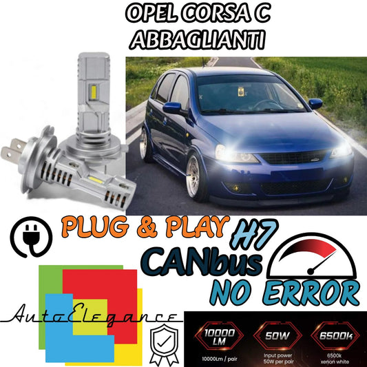 KIT LED H7 OPEL CORSA C 6000K BIANCO 6000 LUMEN CANBUS ABBAGLIANTI