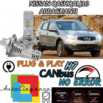 KIT LED H7 NISSAN QASHQAI J10 6000K BIANCO 6000 LUMEN CANBUS ABBAGLIANTI