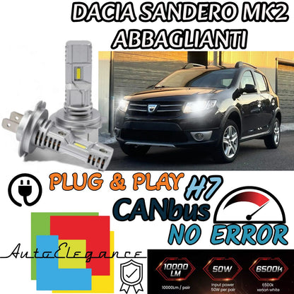 KIT LED H7 DACIA SANDERO MK2 II 6000K BIANCO 6000 LUMEN CANBUS ANABBAGLIANTI