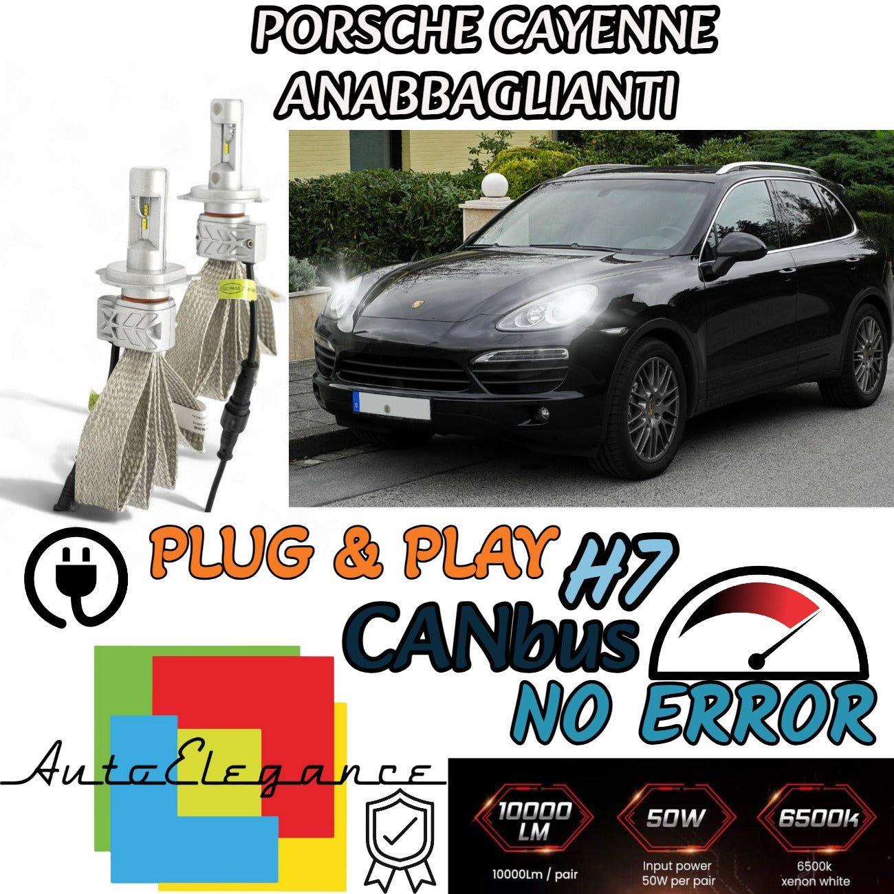 KIT LED H7 PORSCHE CAYENNE 9PA 8000 LUMEN 6500K ANABBAGLIANTI CANBUS BIANCO