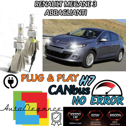 KIT LED H7 6500K CANBUS 8000 LM LUMEN RENAULT MEGANE 3 III NO AVARIA ABBAGLIANTI