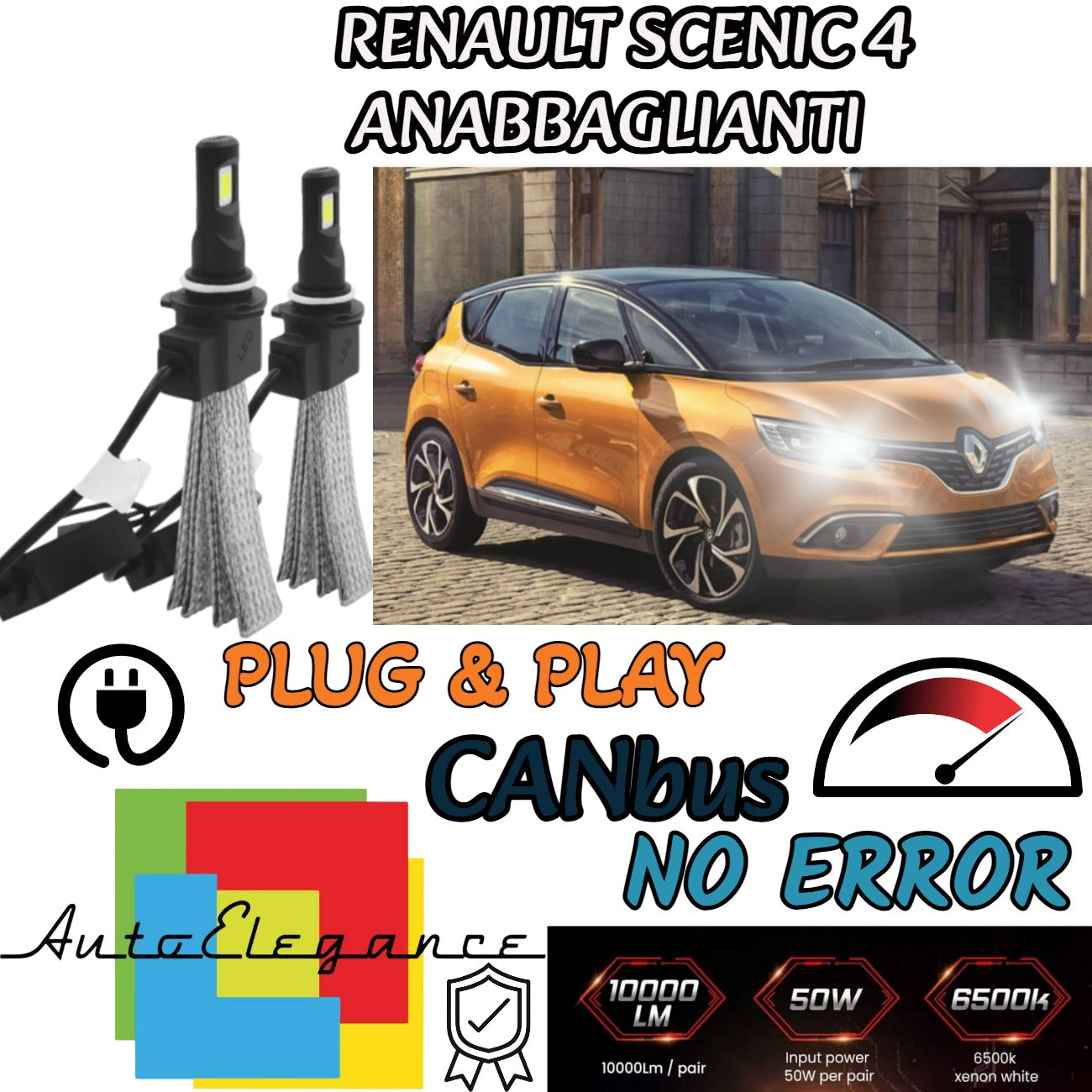 LED HIGH BEAM RENAULT SCENIC 4 IV LED LAMPS H7 6000K NO ERROR 6400 LUMEN 