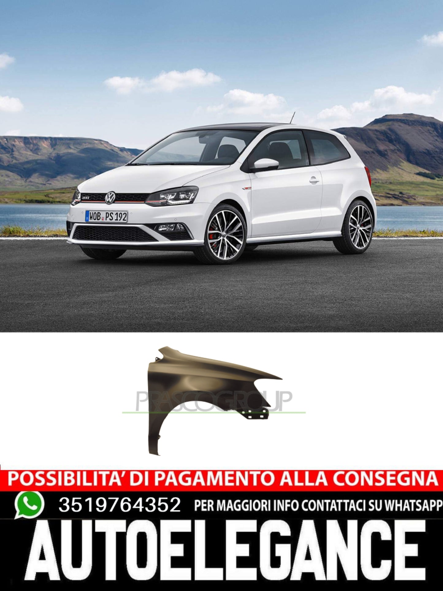 Prasco Front Right Mudguard For Vw Polo 6R1 6C1 6R0821106H 