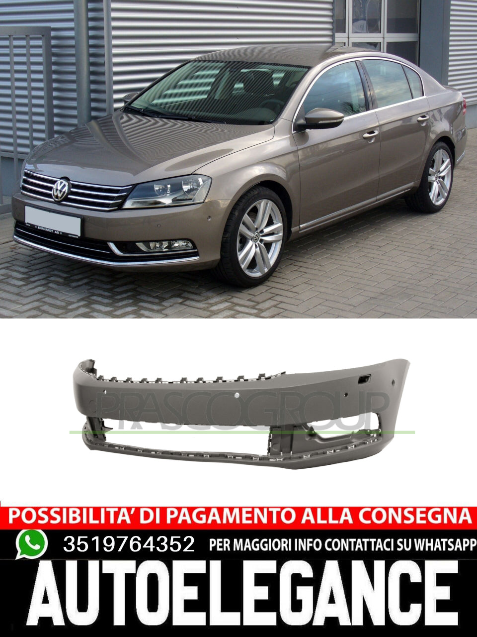 Paraurti Prasco Anteriore CON PRIMER FORI PDC Per Vw Passat (365) (362) Bla
