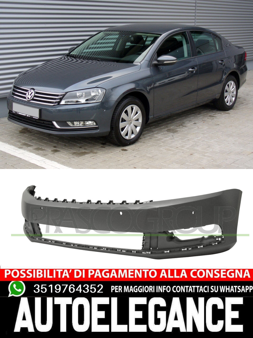 Prasco Front Bumper WITH PRIMER PDC HOLES+SUPPORT for VW PASSAT (365) (362) 