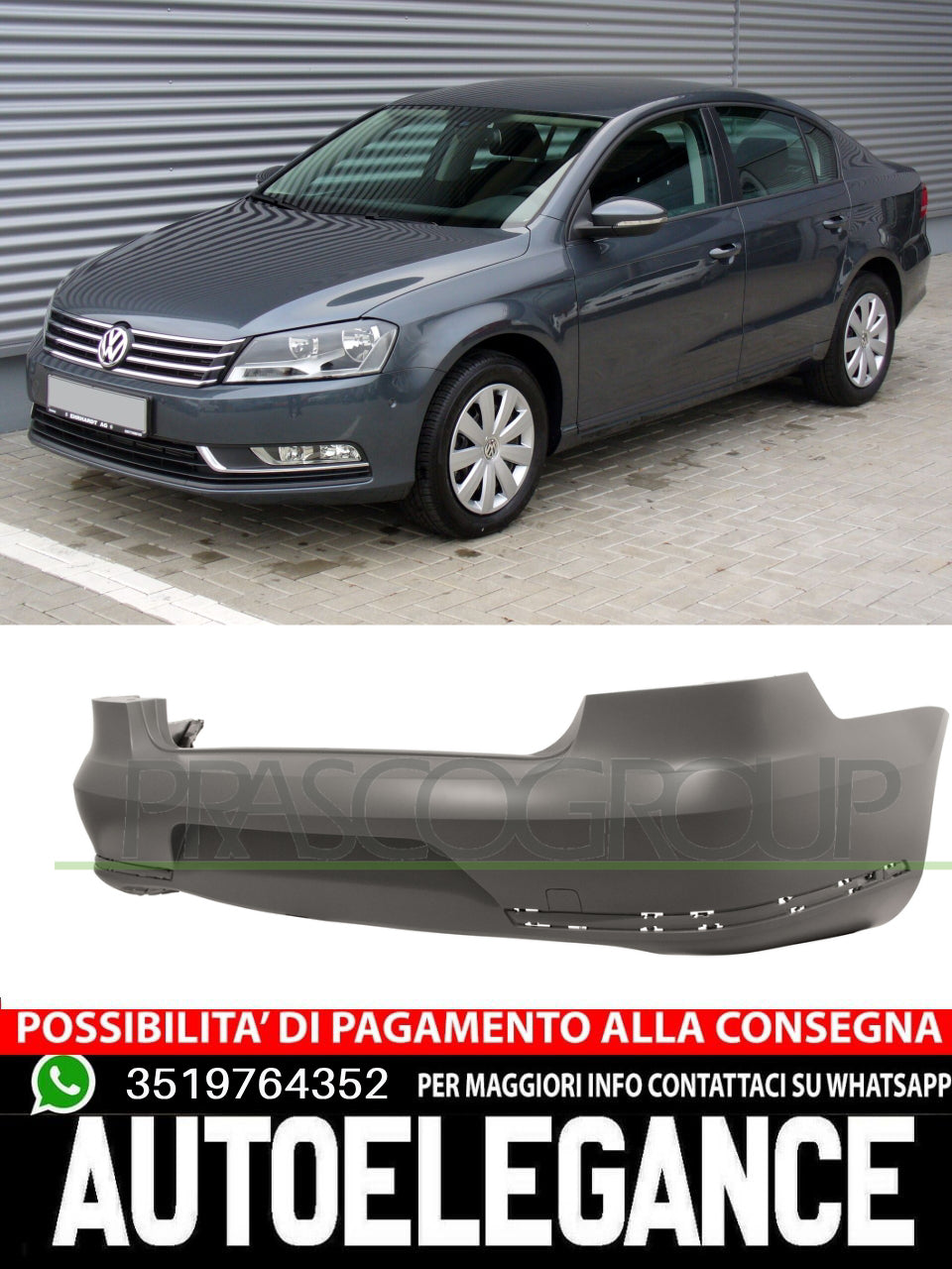 Prasco Rear Bumper WITH PRIMER PDC TRACKS For Vw Passat (362)