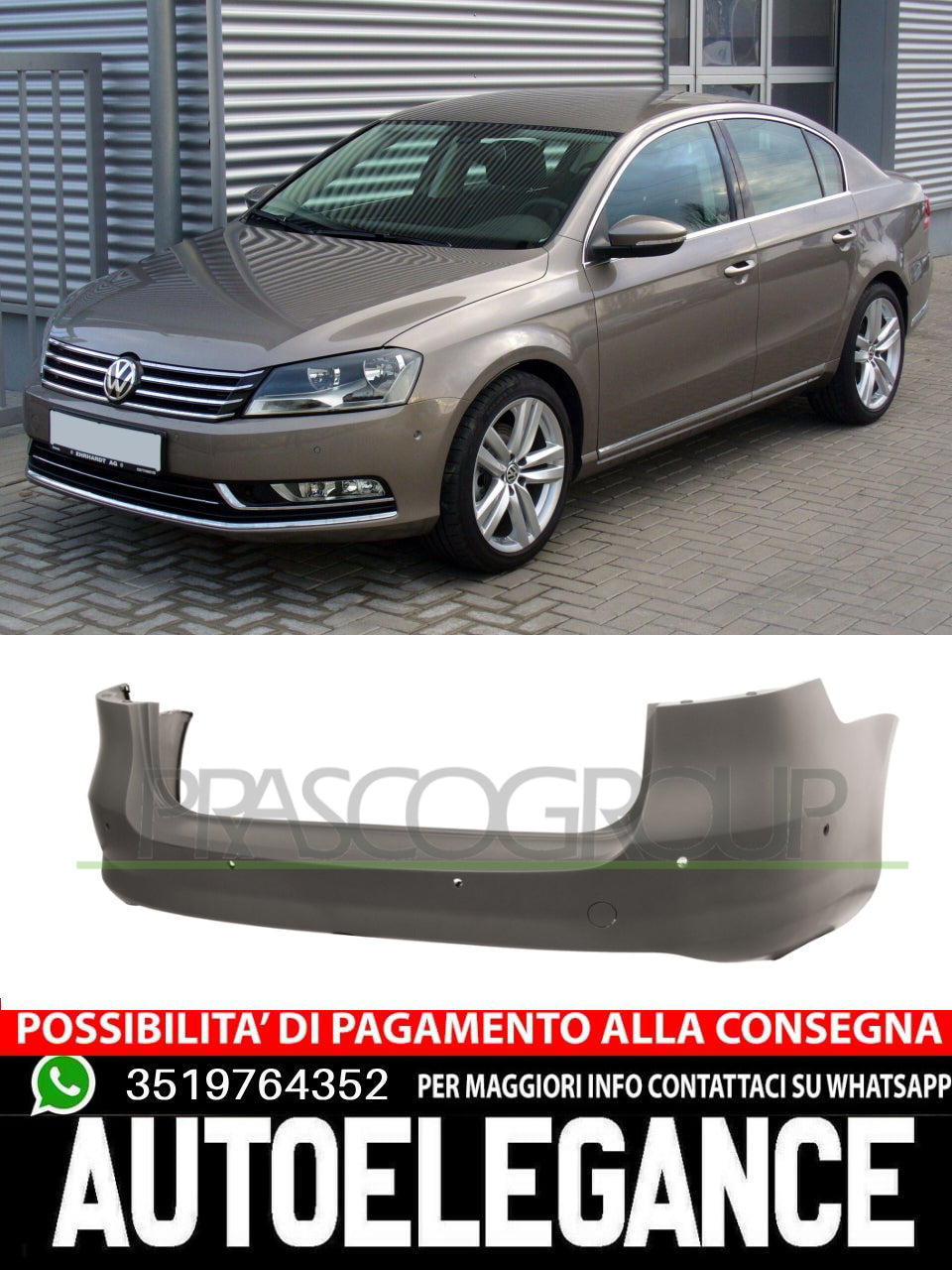 Prasco Rear Bumper WITH PRIMER PDC HOLES For Vw Passat (362) Blf