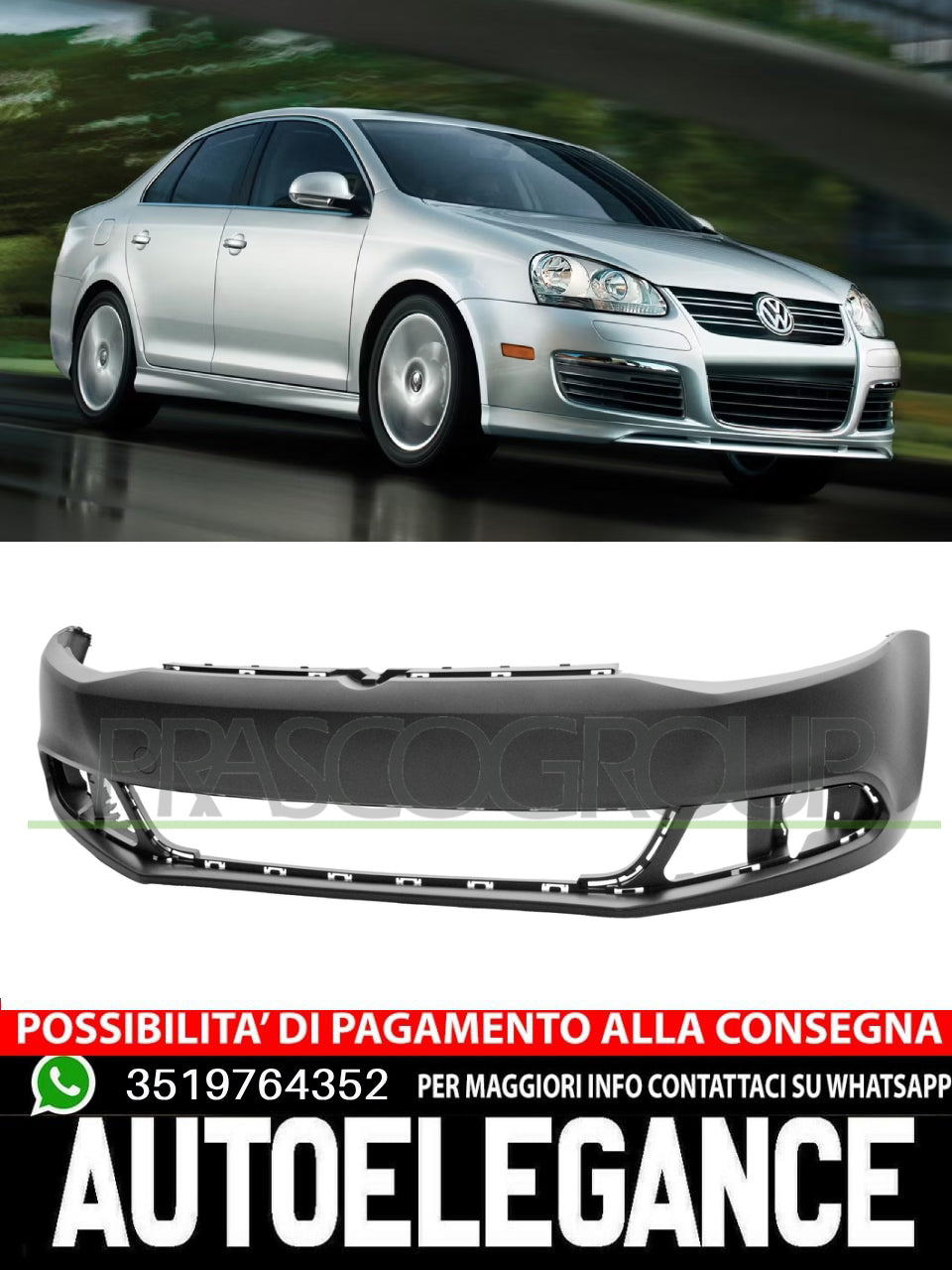 Prasco Front Bumper WITH PRIMER PDC TRACKS AND HEADLIGHT WASHER For Vw Jetta Iv
