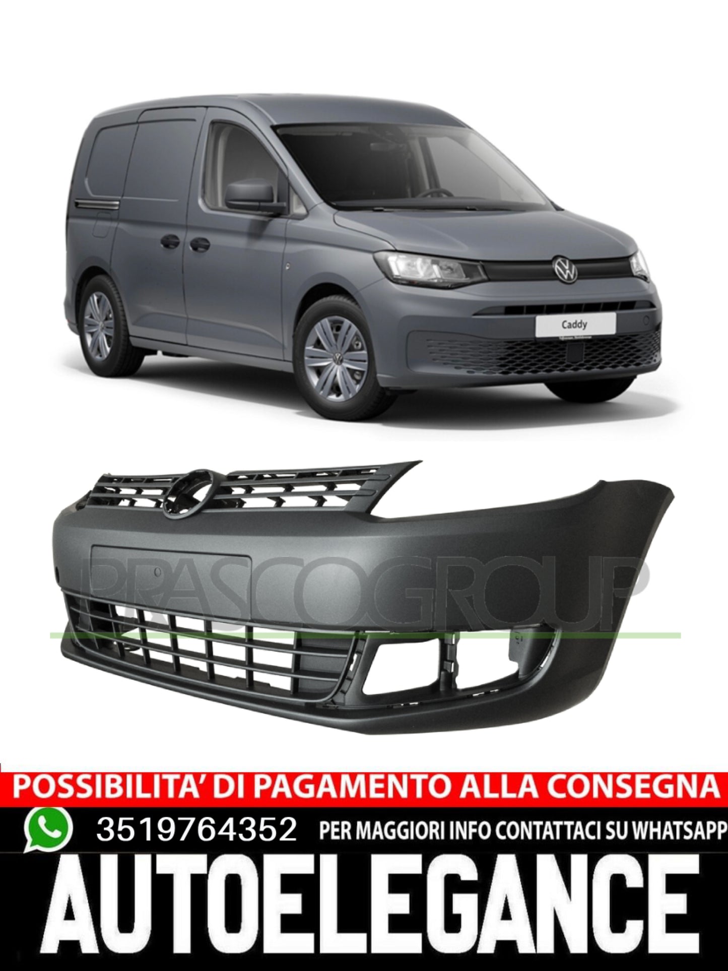 Paraurti Prasco Anteriore NERO per VW CADDY CON GRIGLIA CENTRALE 2K58072179B9