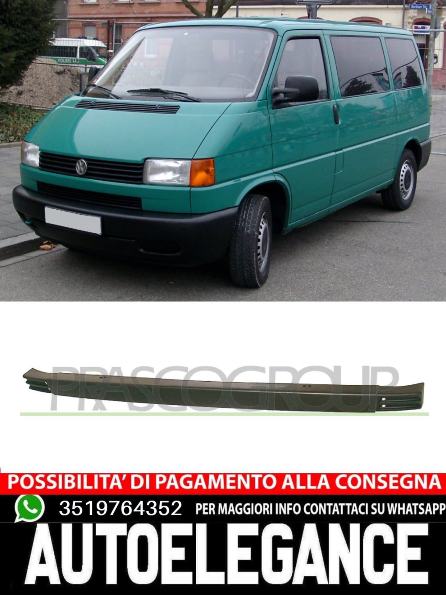 Paraurti Prasco Posteriore CENTRALE NERO Per Vw Transporter 701807311E2BC
