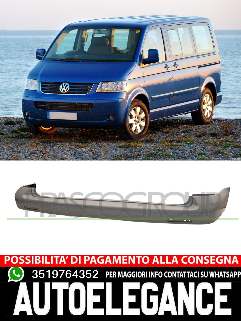 Prasco Rear Bumper WITH PRIMER For Vw Transporter Multivan 7H5807417EGRU
