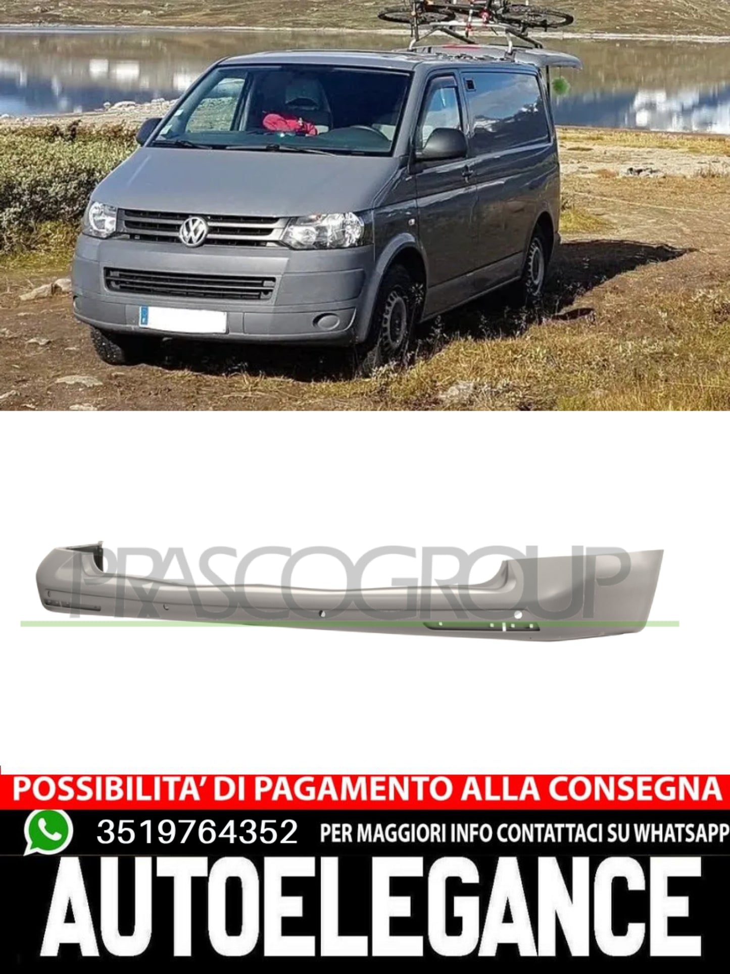 Paraurti Prasco Posteriore GRIGIO SCURO+FORI PDC+SUPPORTI Per Vw Transporter Bn2