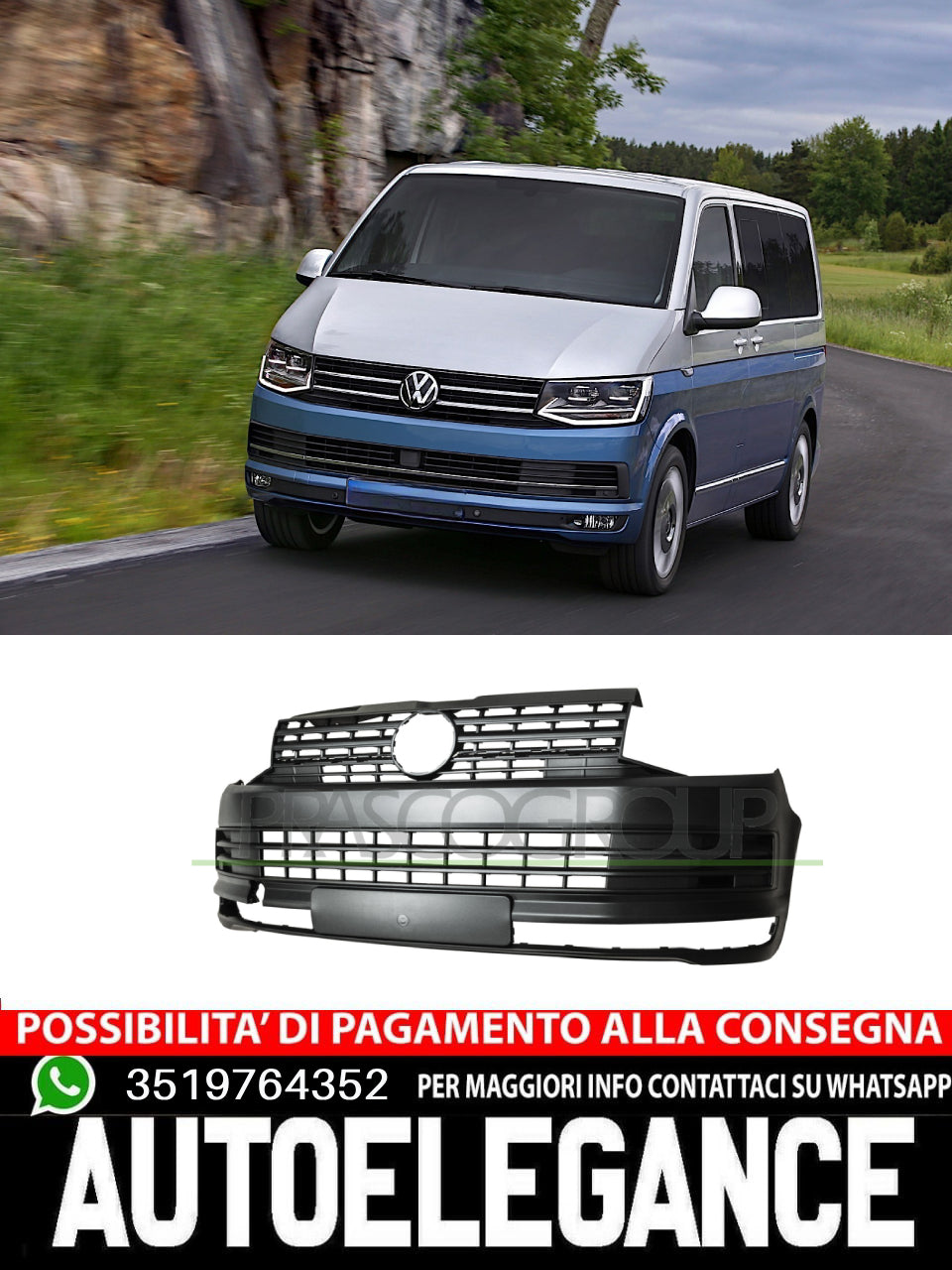 Paraurti Prasco Anteriore CON GRIGLIA RADIATORE Per Vw Transporter Bn9