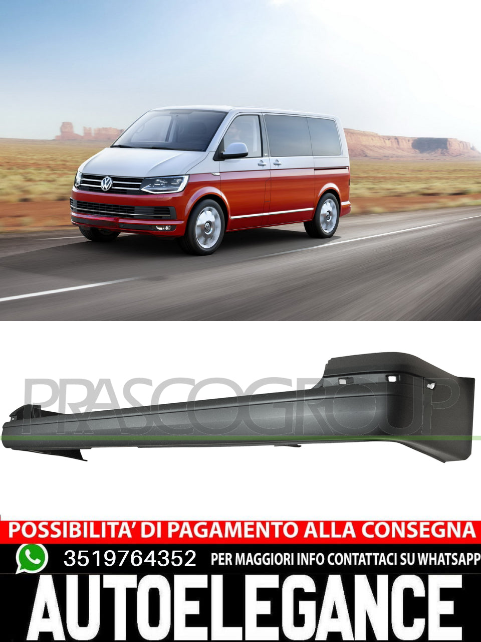 Paraurti Prasco Posteriore CON PRIMER TRACCE PDC per VW TRANSPORTER t6