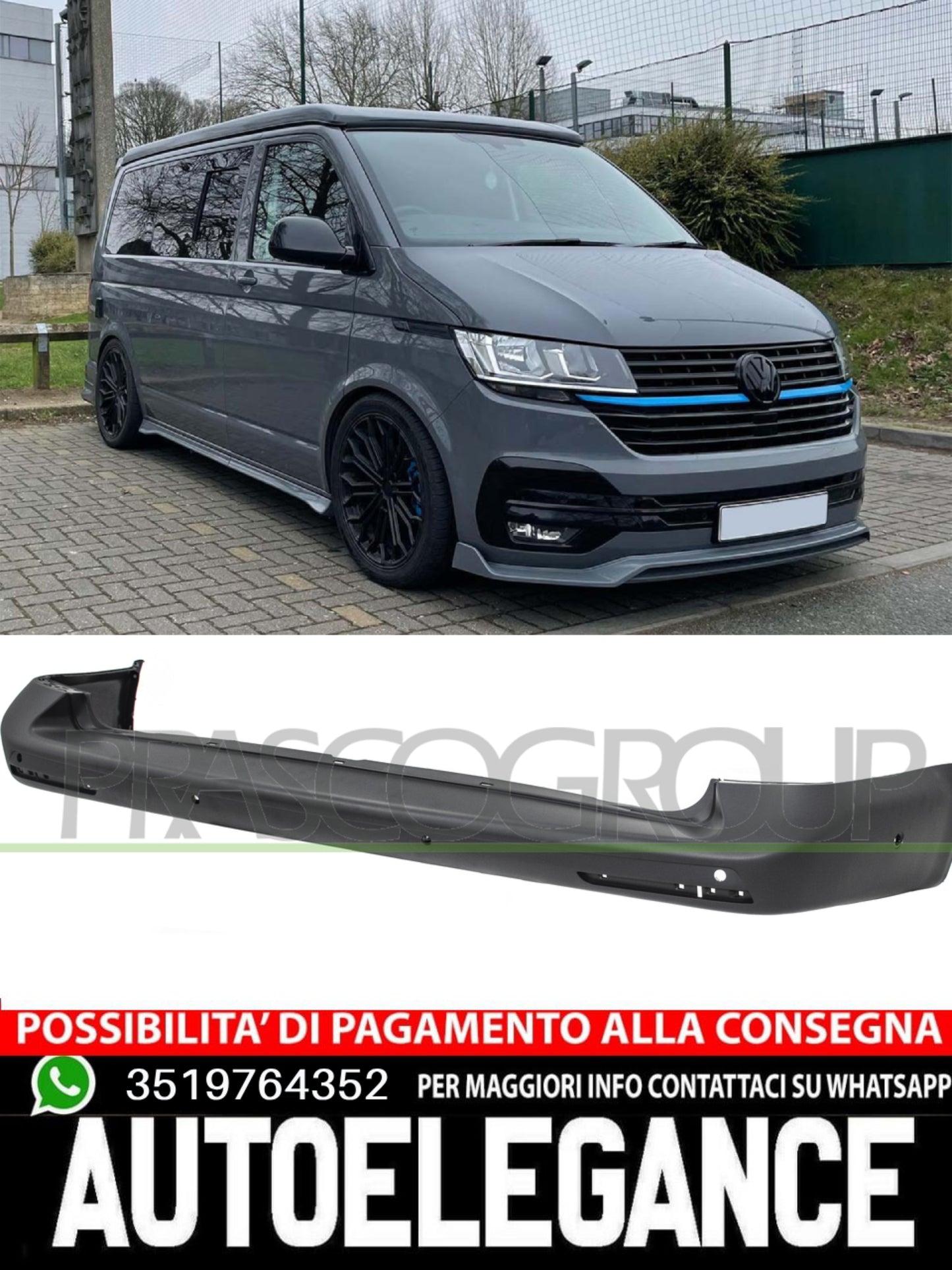 Paraurti Prasco Posteriore CON FORI PDC per VW TRANSPORTER 7LA807417B9B9