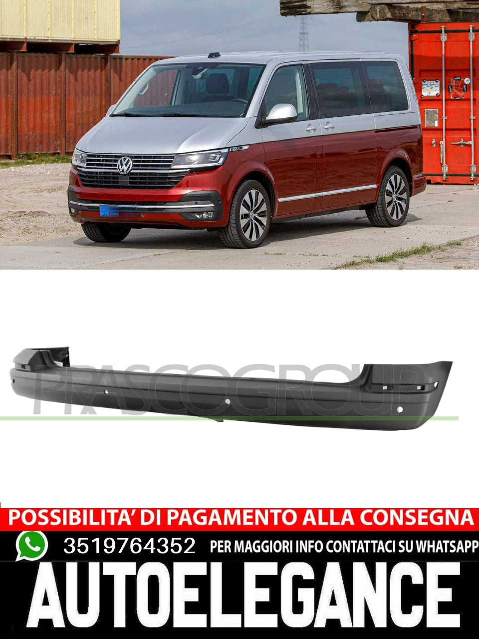 Paraurti Prasco Posteriore CON FORI PDC TRACCE PARK ASSIST  per VW TRANSPORTER