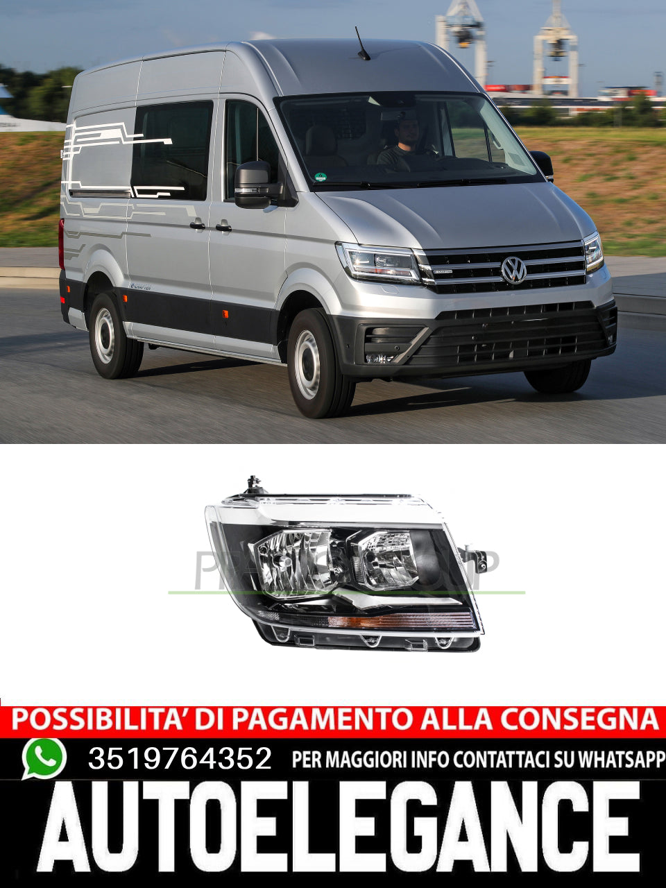 Faro fanale Prasco Dx Destro H7+H15+H21 ELETTRICO CON MOTORE per VW CRAFTER