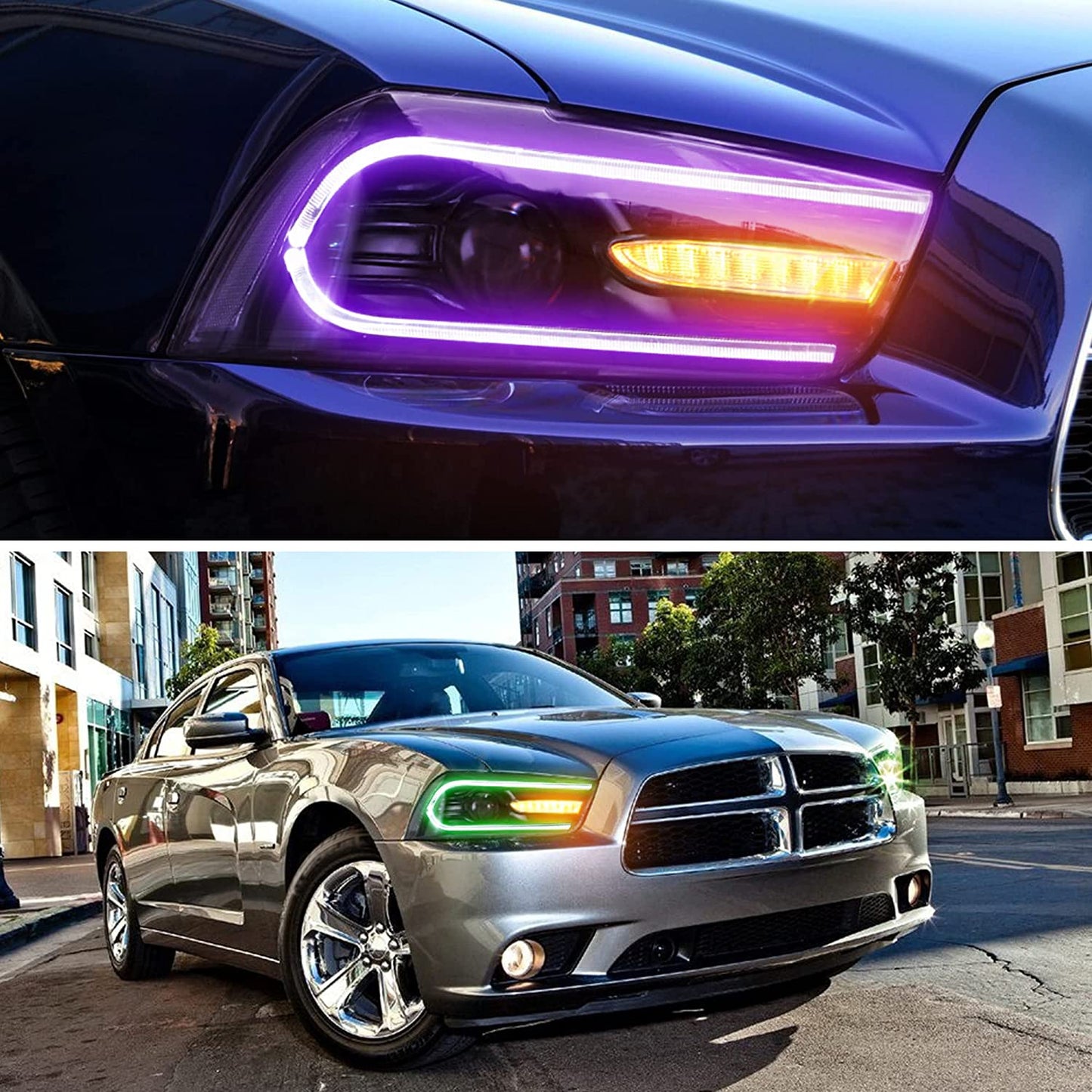2011-2014 Dodge Charger RGB LED Headlights Black Dual Beam 