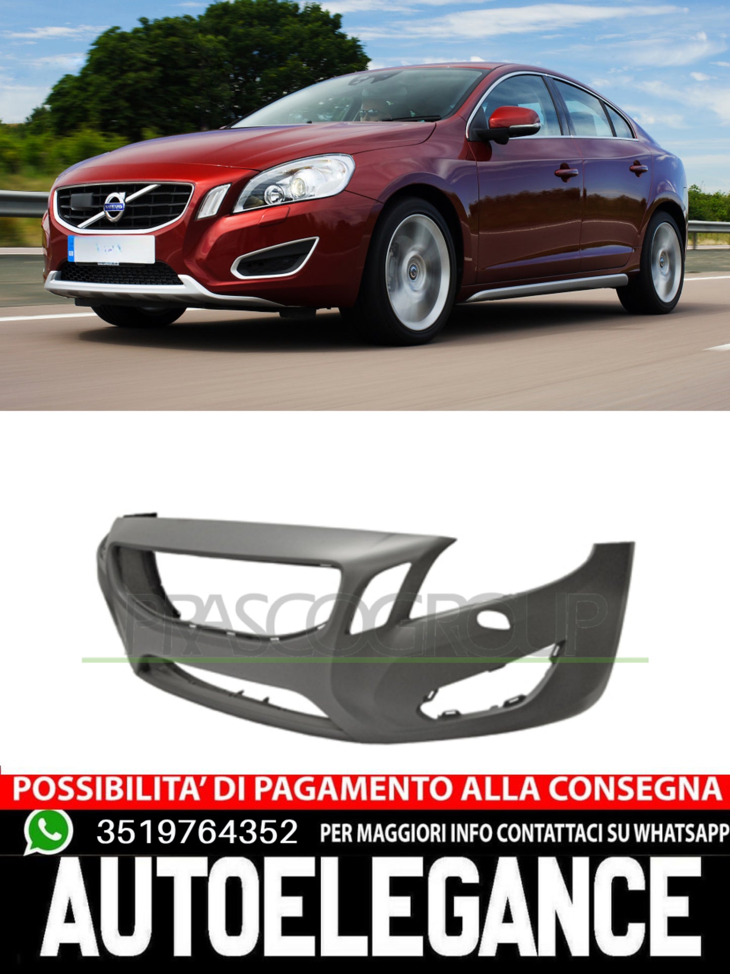 Paraurti Prasco Anteriore CON PRIMER FORI LAVAFARI per VOLVO V60 S60 39809608