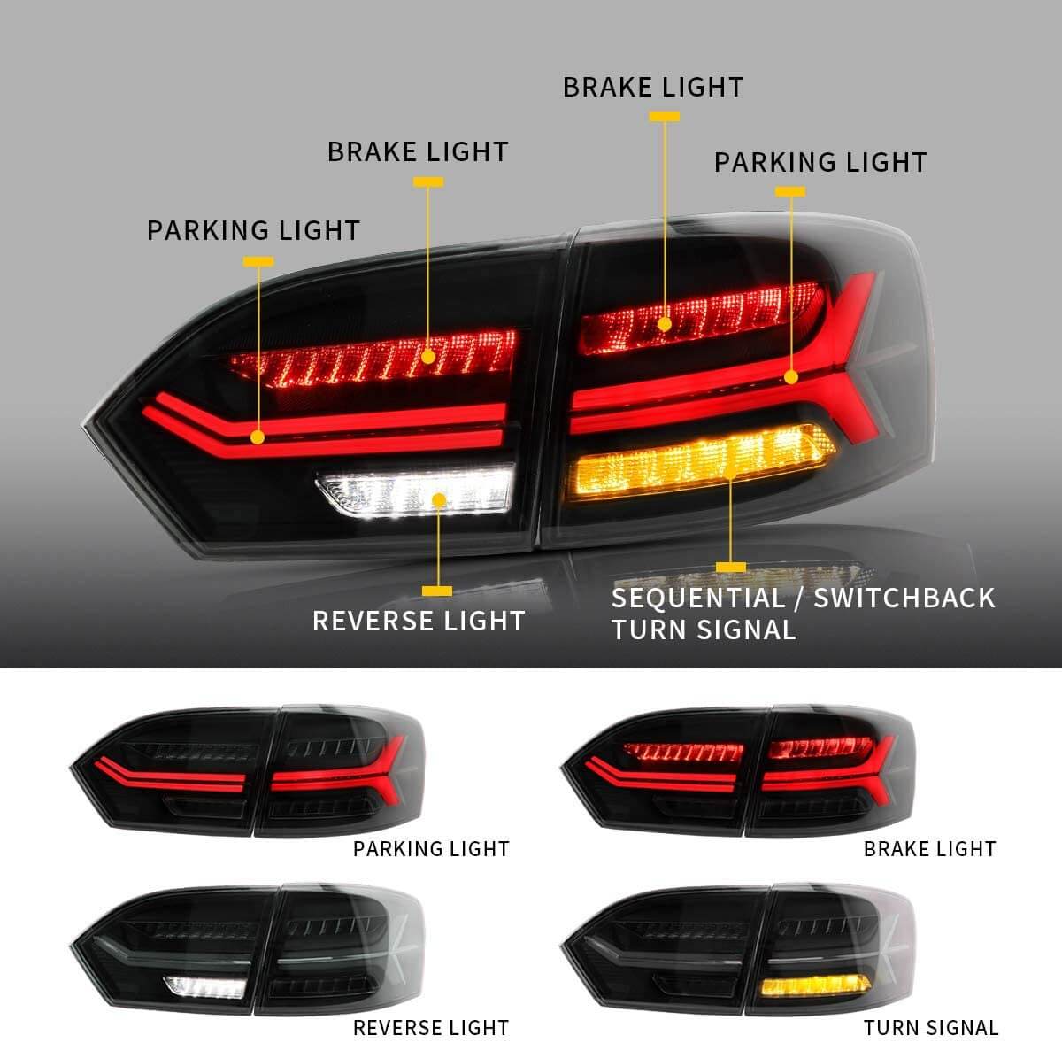 Fanali posteriori sequenziali a LED per Volkswagen Jetta Sagitar 2011-2014 (non adatto al 2013 Jetta GLI e versione a LED di fabbrica)