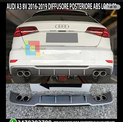 DIFFUSORE S3 AUDI A3 8V 2017+ PER PARAURTI STANDARD + TERMINALI