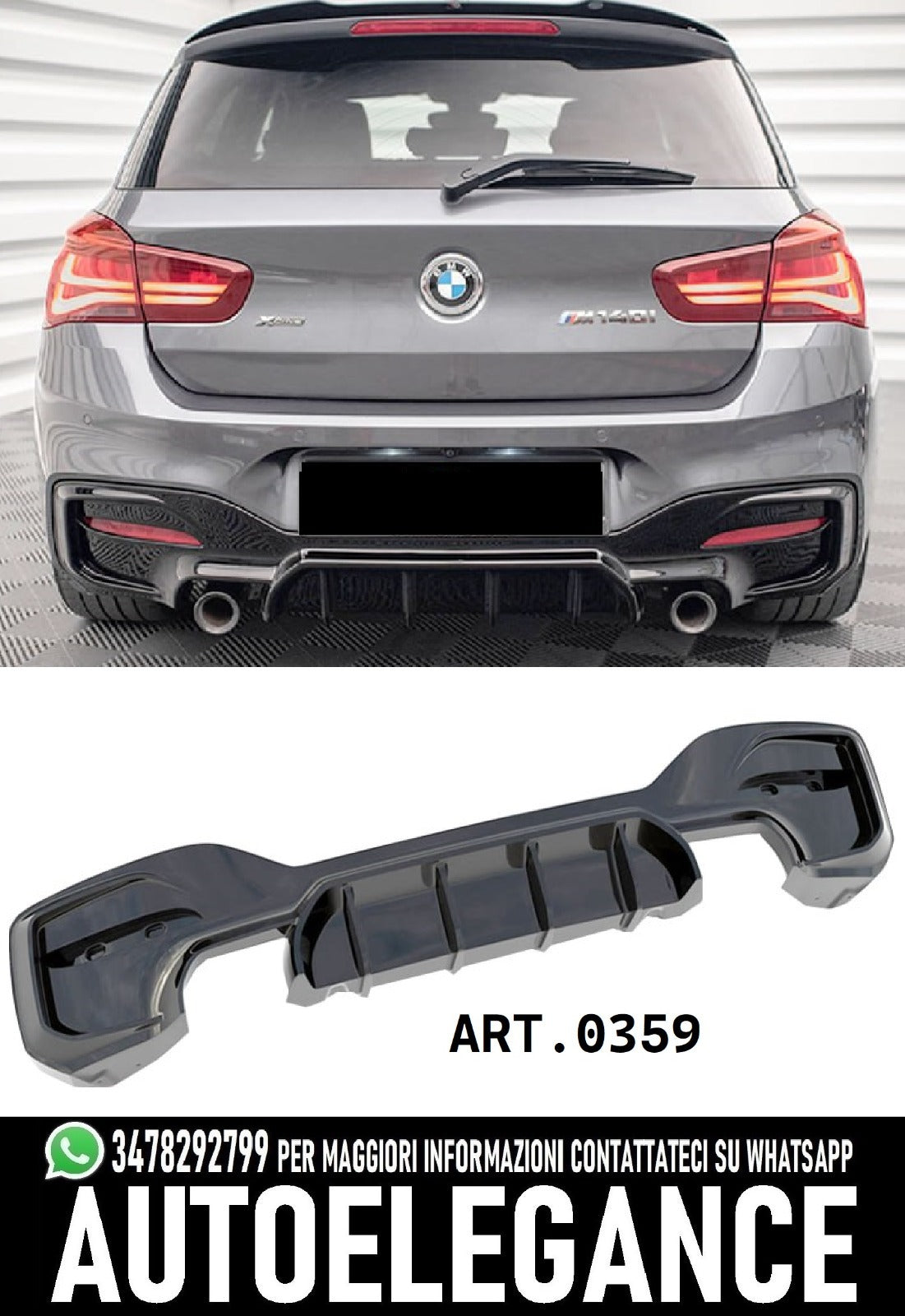 DIFFUSORE POSTERIORE BMW SERIE 1 F20 F21 LCI 2015+ ESTRATTORE LOOK M SPORT