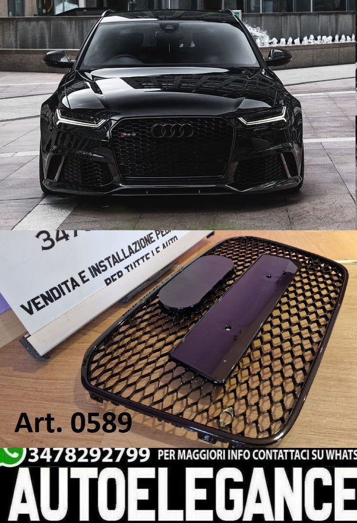 GRILLE SUITABLE FOR AUDI A6 LOOK RS6 TOTAL BLACK HONEYCOMB