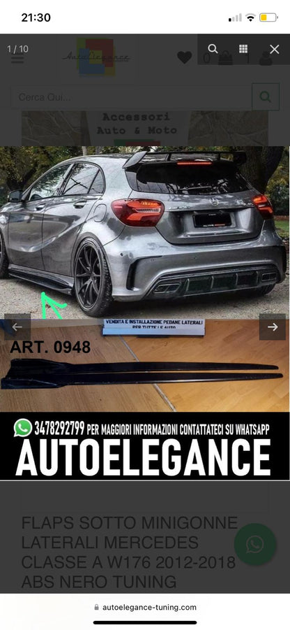 FLAPS SOTTO MINIGONNE LATERALI MERCEDES CLASSE A W176 2012-2018 ABS NERO TUNING