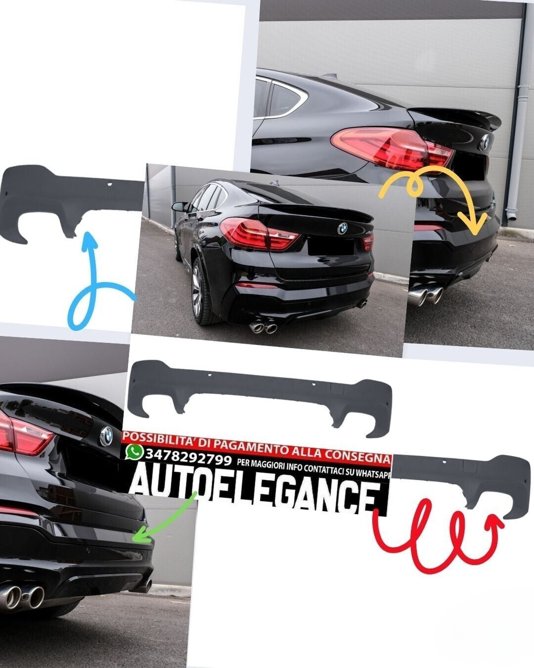 DIFFUSORE POSTERIORE GREZZO ADATTO PER BMW X4 F26 MSPORT LOOK F26 COMPETITION