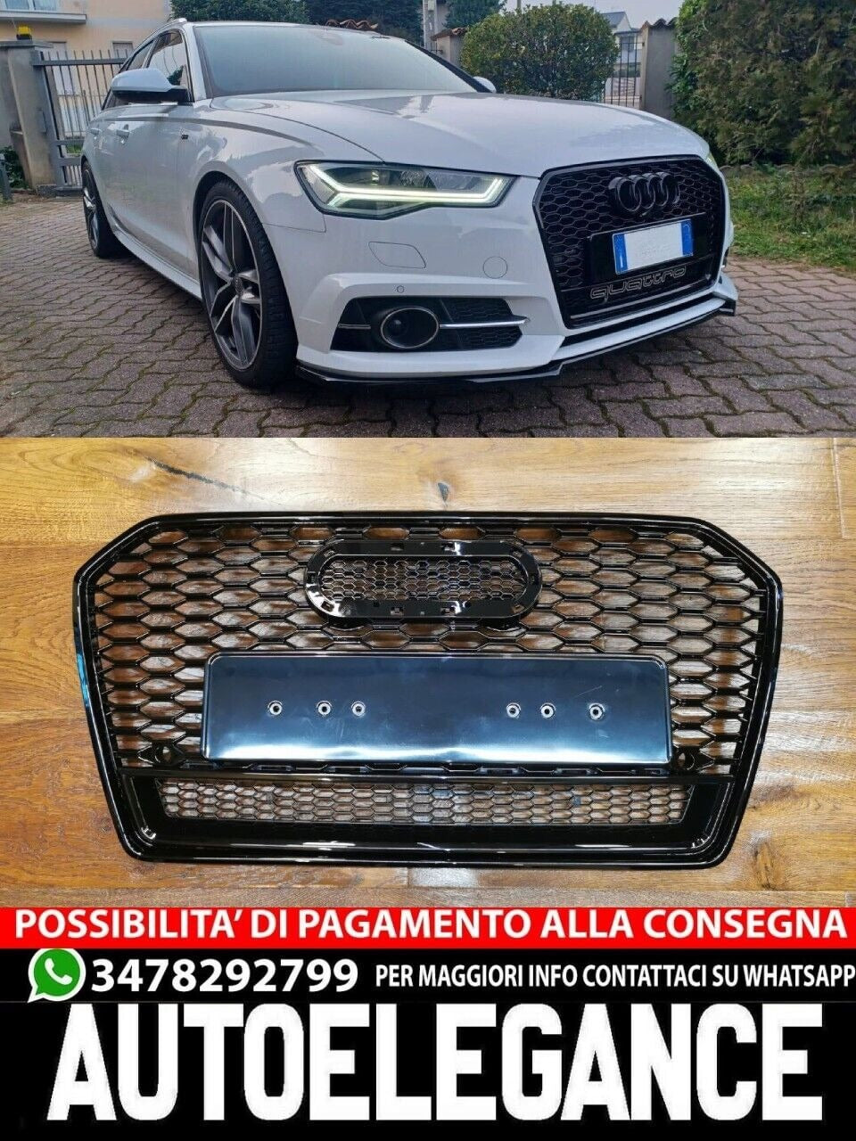 GRIGLIA ADATTA PER AUDI A6 4G C7 2015-2018 LOOK RS6 QUATTRO NERA