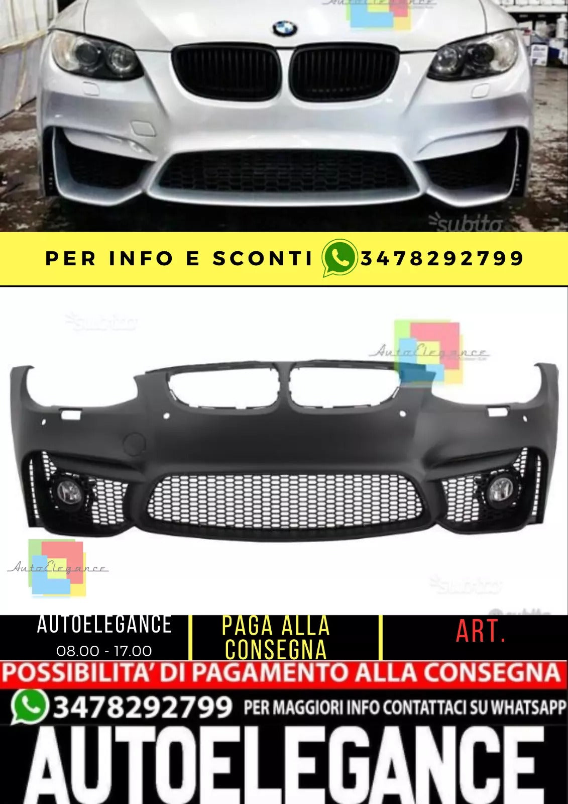 PARAURTI ADATTO PER BMW serie 3 coupe e92 look M4