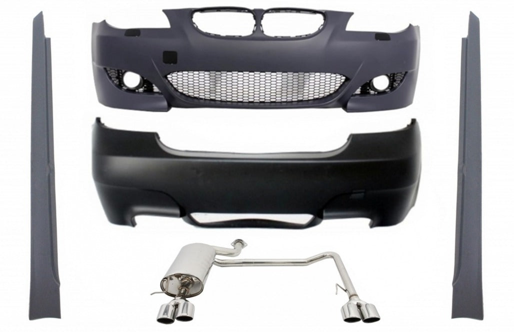 Kit carrozzeria adatto per BMW Serie 5 E60 (2003-2010) con impianto di scarico completo Twin Double Quad e laterale Minigonne M5 Design