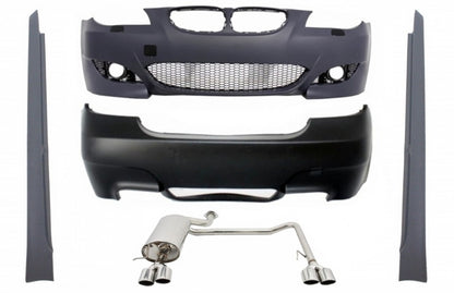Kit carrozzeria adatto per BMW Serie 5 E60 (2003-2010) con impianto di scarico completo Twin Double Quad e laterale Minigonne M5 Design