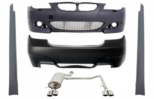 Kit carrozzeria adatto per BMW Serie 5 E60 (2003-2010) con impianto di scarico completo Twin Double Quad e laterale Minigonne M5 Design