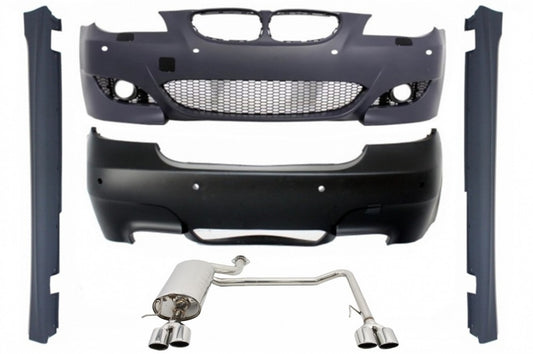 Kit carrozzeria adatto per BMW Serie 5 E60 LCI (2007-2010) con sistema di scarico completo Twin Double Quad e minigonne laterali Limousine M5 Design PDC 18mm
